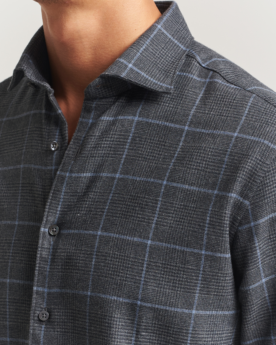 Mies | Kauluspaidat | Stenströms | Regular Fit Overcheck Flannel Shirt Dark Grey