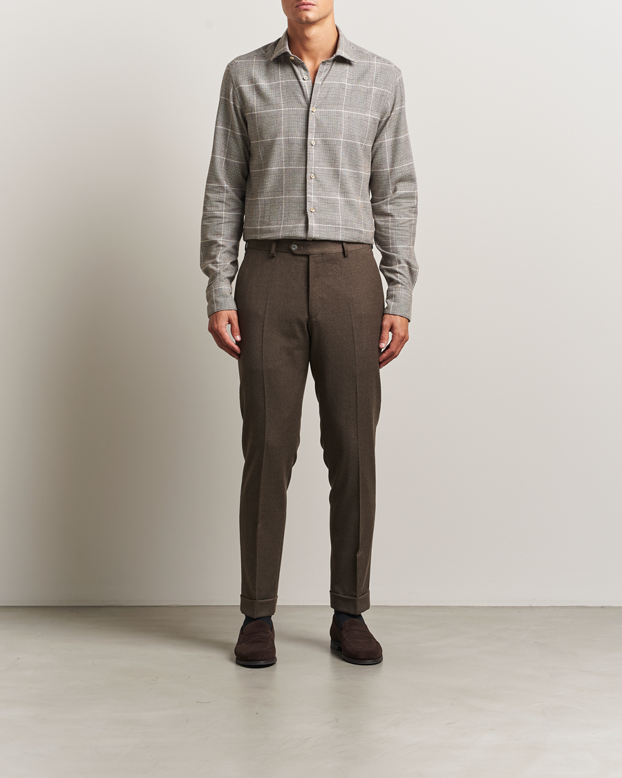 Mies | Kauluspaidat | Stenströms | Regular Fit Glencheck Flannel Shirt Brown