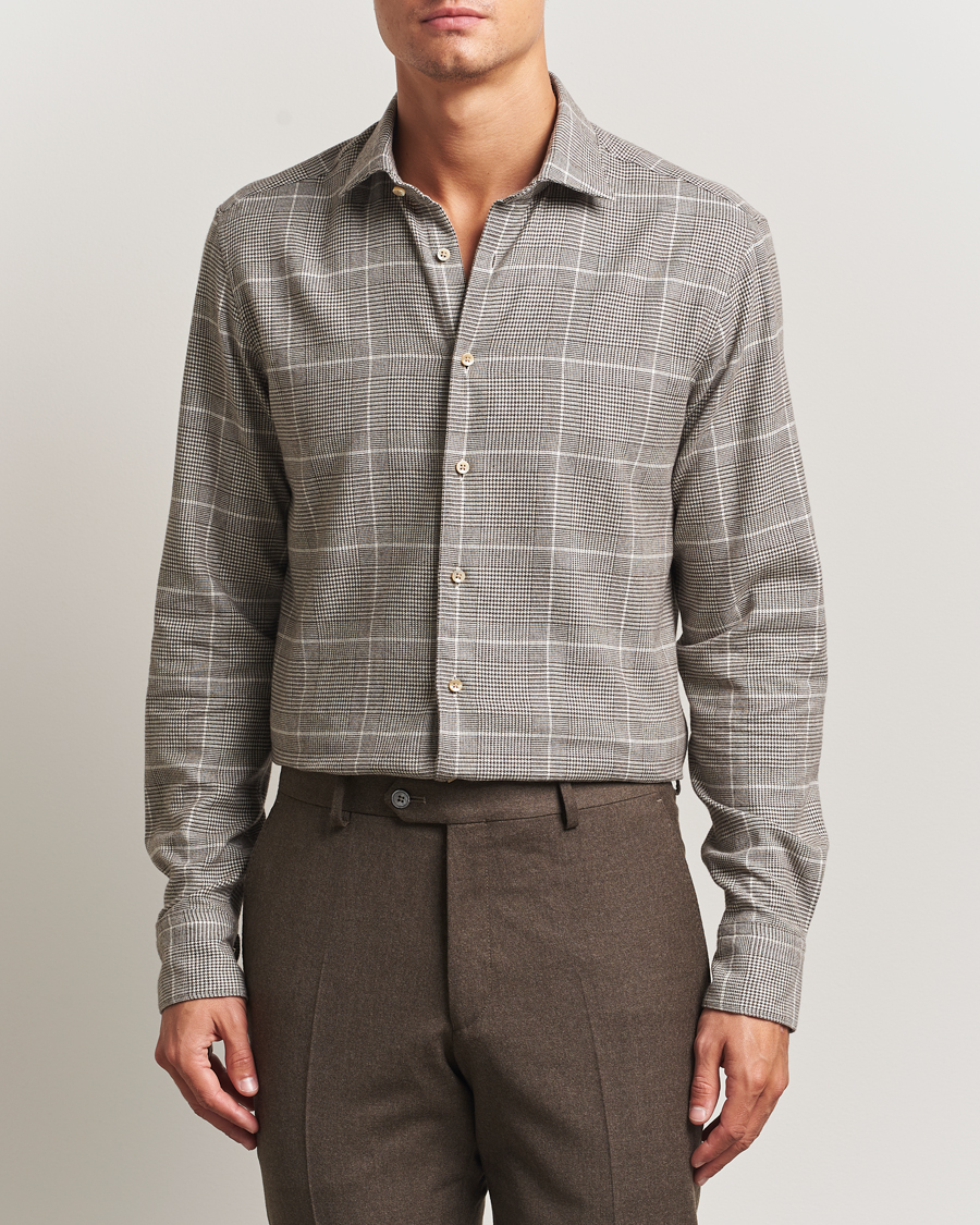 Mies | Kauluspaidat | Stenströms | Regular Fit Glencheck Flannel Shirt Brown