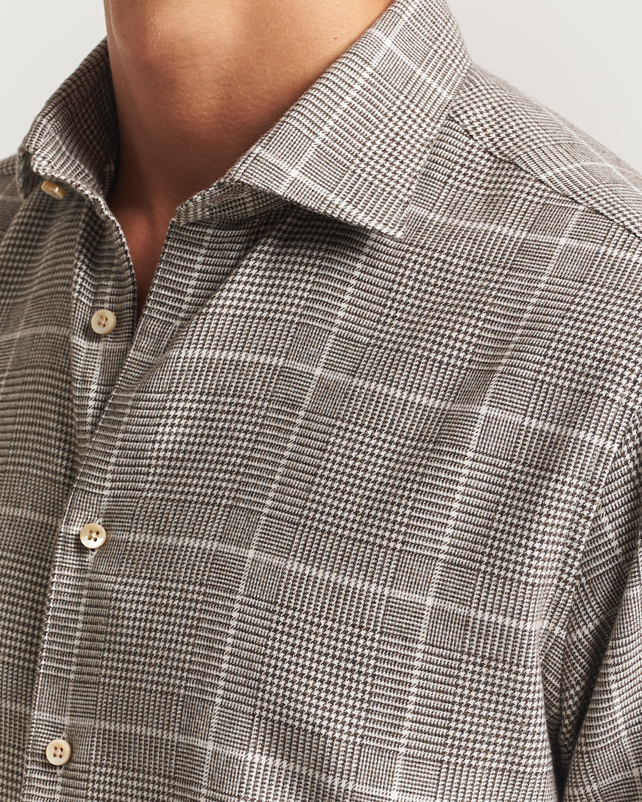 Mies | Kauluspaidat | Stenströms | Regular Fit Glencheck Flannel Shirt Brown