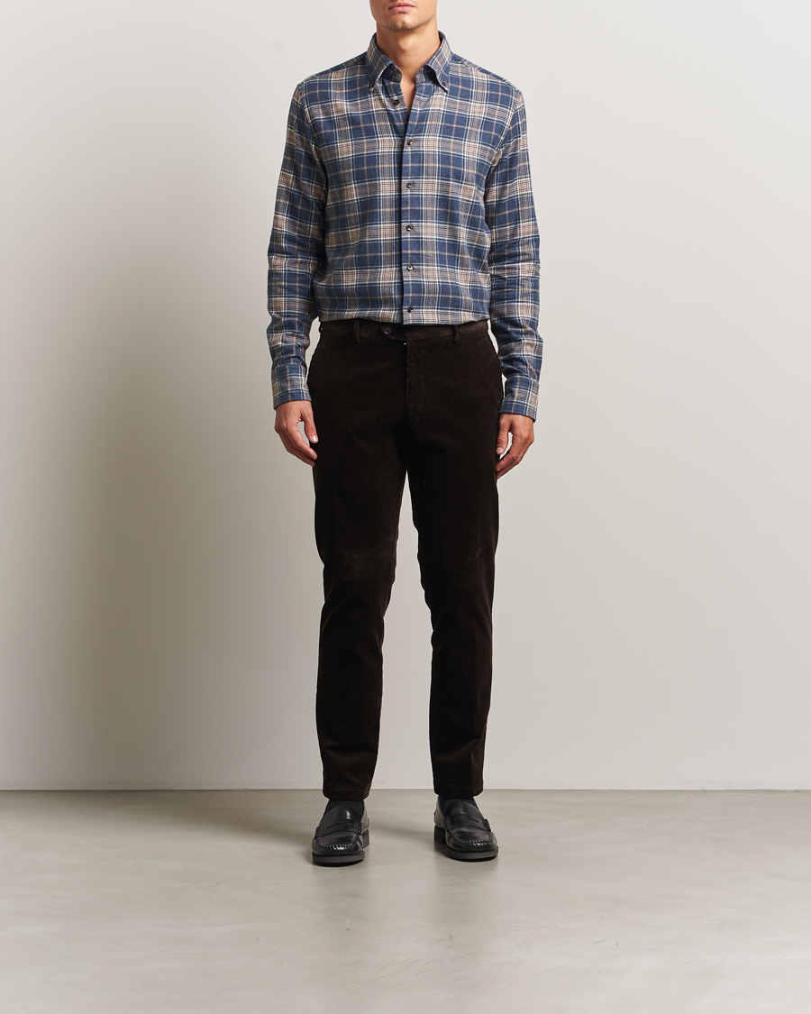 Mies | Kauluspaidat | Stenströms | Regular Fit Multi Check Flannel Shirt Blue/Brown