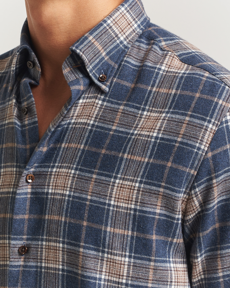 Mies | Kauluspaidat | Stenströms | Regular Fit Multi Check Flannel Shirt Blue/Brown