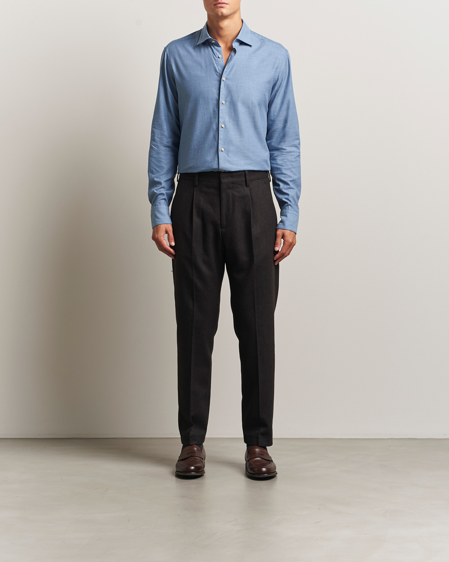 Mies | Kauluspaidat | Stenströms | Regular Fit Brushed Mini Herringbone Shirt Blue