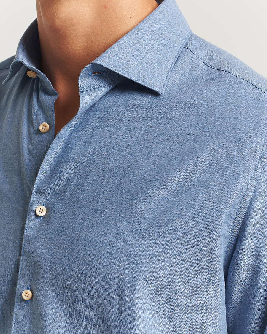 Mies | Kauluspaidat | Stenströms | Regular Fit Brushed Mini Herringbone Shirt Blue
