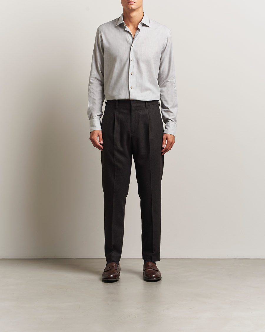 Mies | Kauluspaidat | Stenströms | Regular Fit Brushed Mini Herringbone Shirt Grey