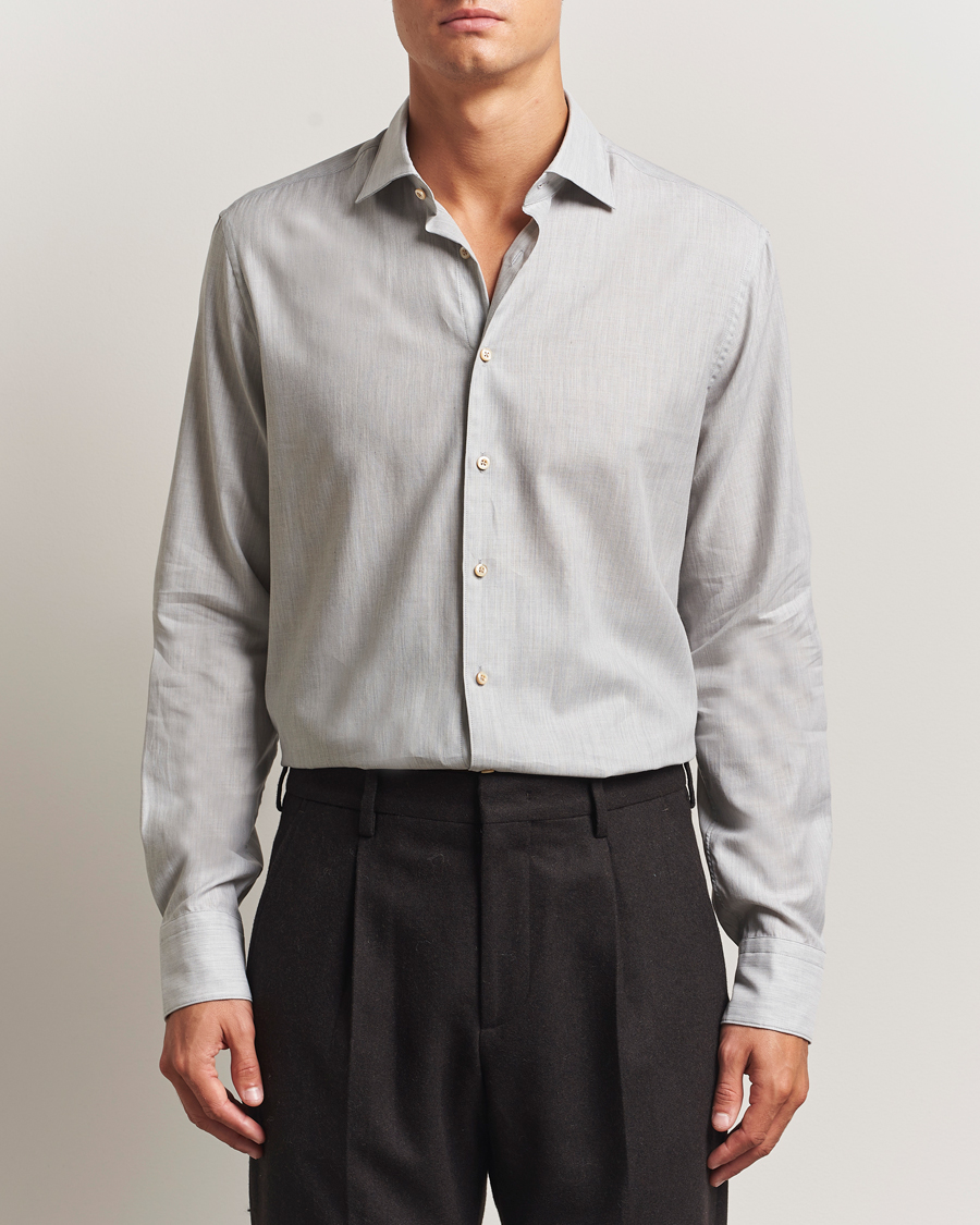 Mies | Kauluspaidat | Stenströms | Regular Fit Brushed Mini Herringbone Shirt Grey