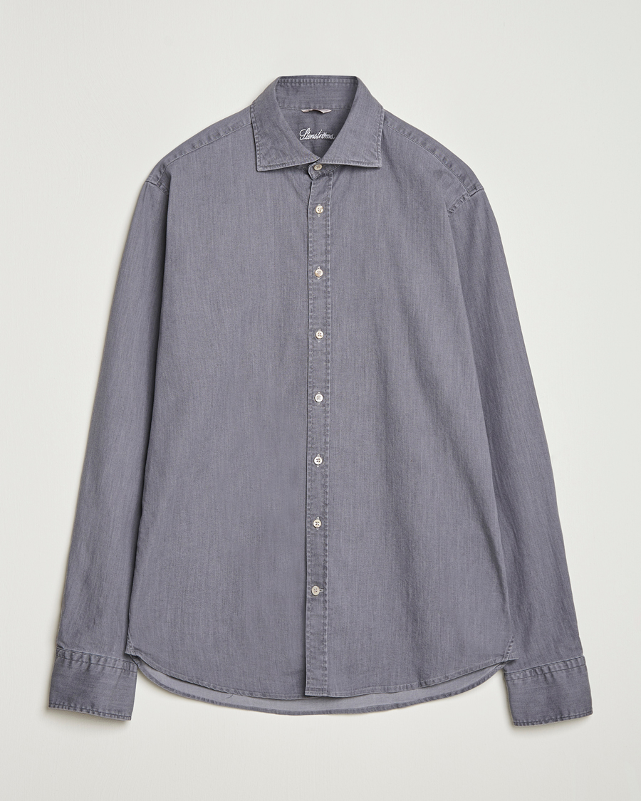 Mies | Kauluspaidat | Stenströms | Regular Fit Garment Washed Denim Shirt Grey