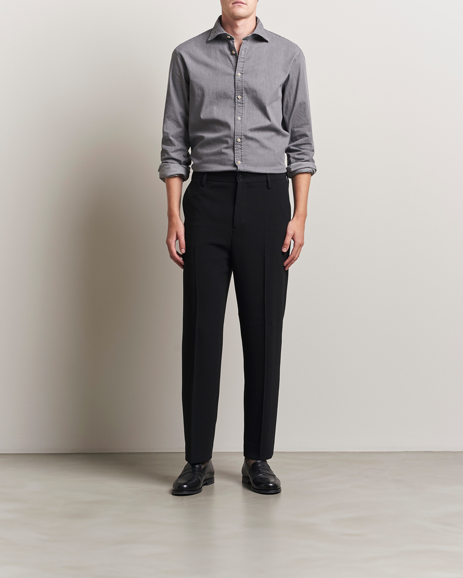 Mies | Kauluspaidat | Stenströms | Regular Fit Garment Washed Denim Shirt Grey