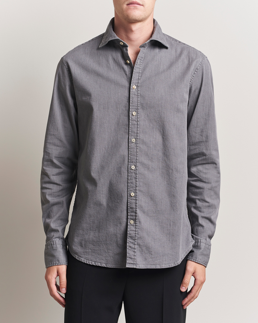 Mies | Kauluspaidat | Stenströms | Regular Fit Garment Washed Denim Shirt Grey