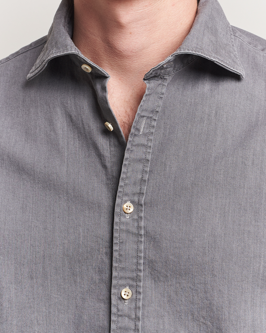 Mies | Kauluspaidat | Stenströms | Regular Fit Garment Washed Denim Shirt Grey