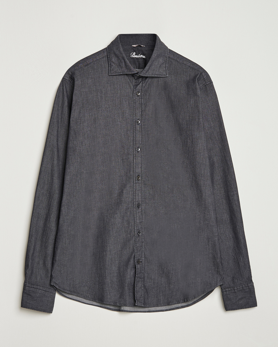 Mies | Kauluspaidat | Stenströms | Regular Fit Garment Washed Denim Shirt Black