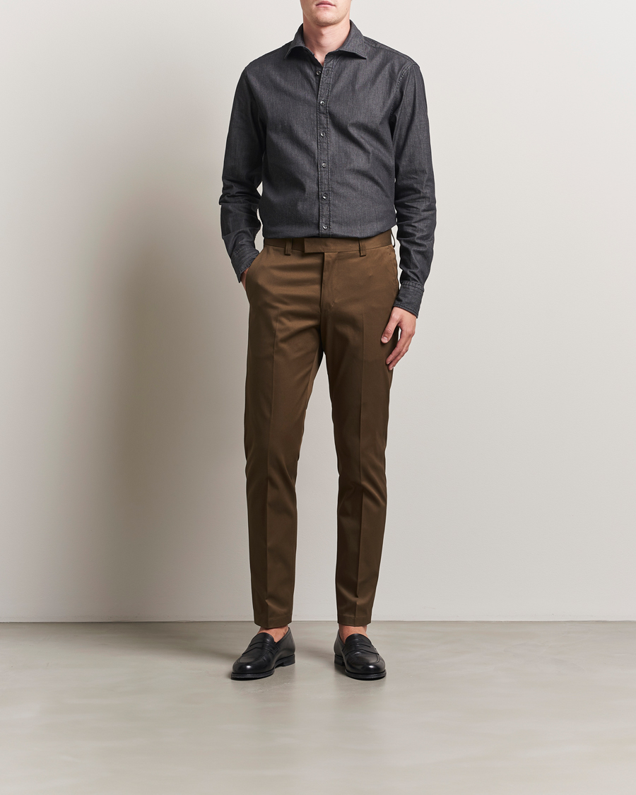Mies | Kauluspaidat | Stenströms | Regular Fit Garment Washed Denim Shirt Black