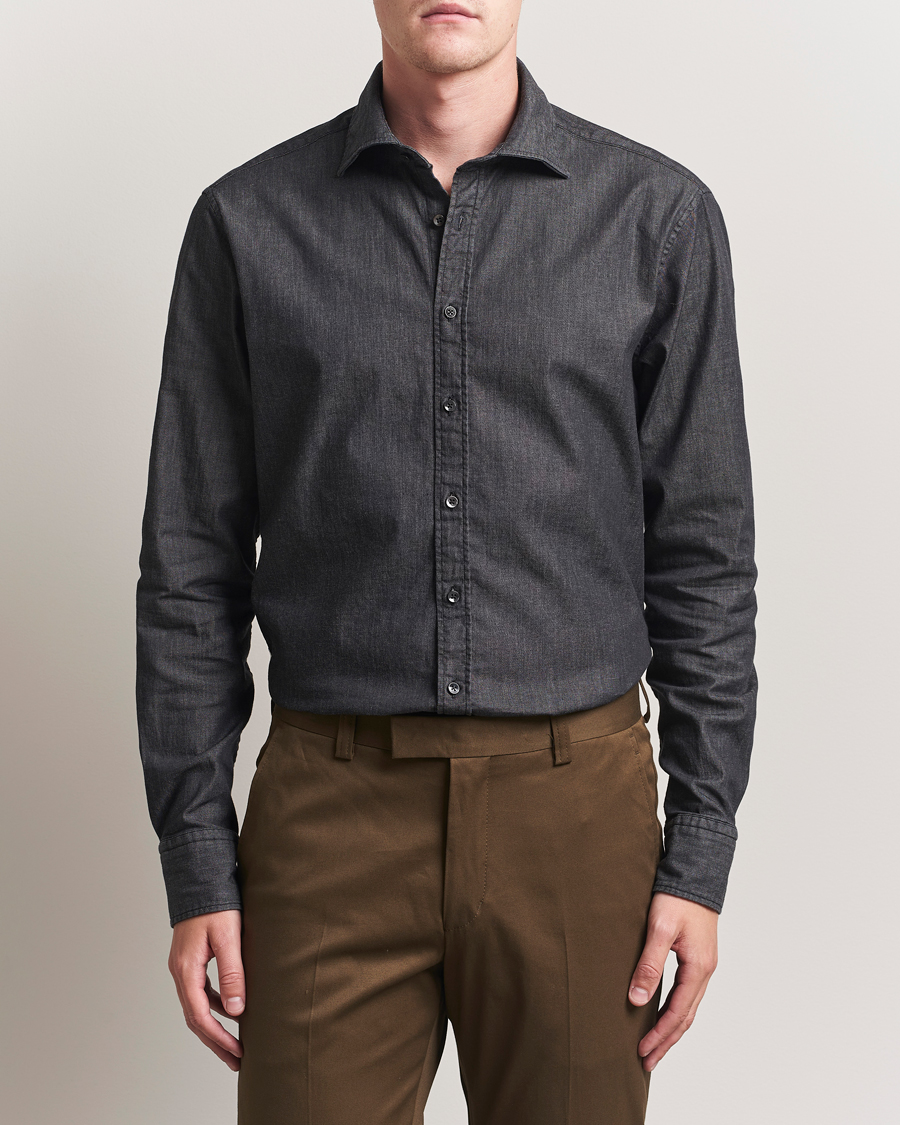 Mies | Kauluspaidat | Stenströms | Regular Fit Garment Washed Denim Shirt Black