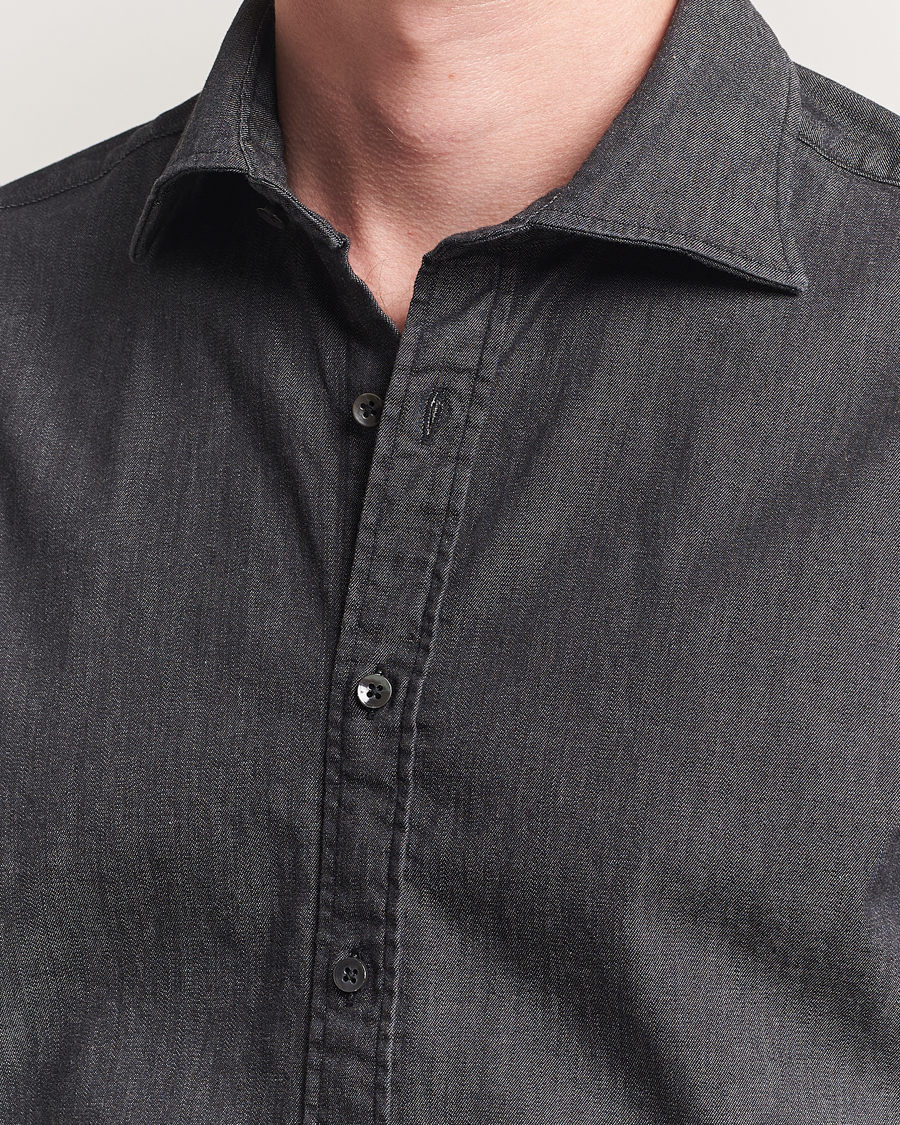 Mies | Kauluspaidat | Stenströms | Regular Fit Garment Washed Denim Shirt Black