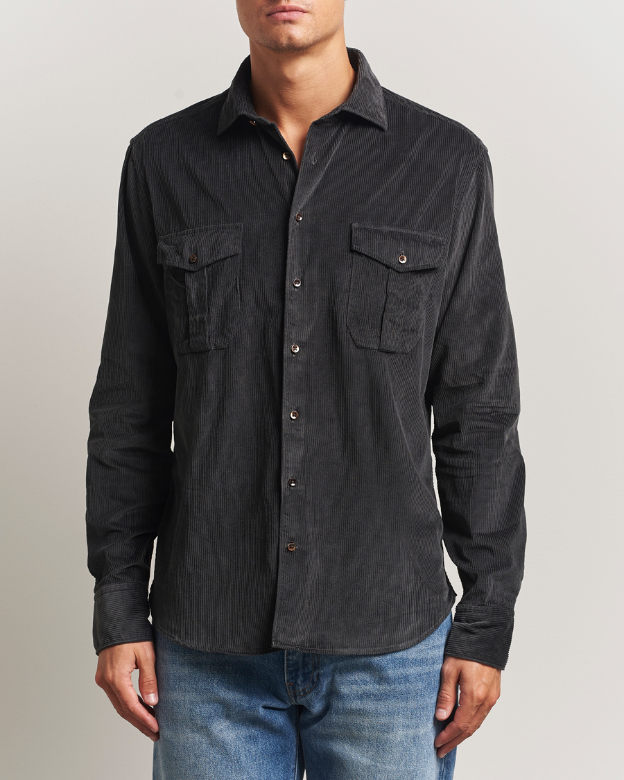 Mies | Kauluspaidat | Stenströms | Regular Fit Cord Pocket Shirt Dark Green