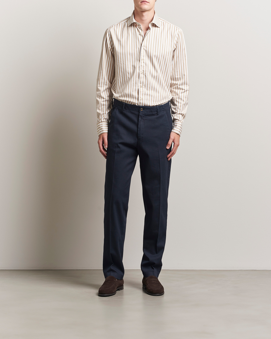 Mies | Kauluspaidat | Stenströms | Regular Fit Washed Large Stripe Shirt White/Beige