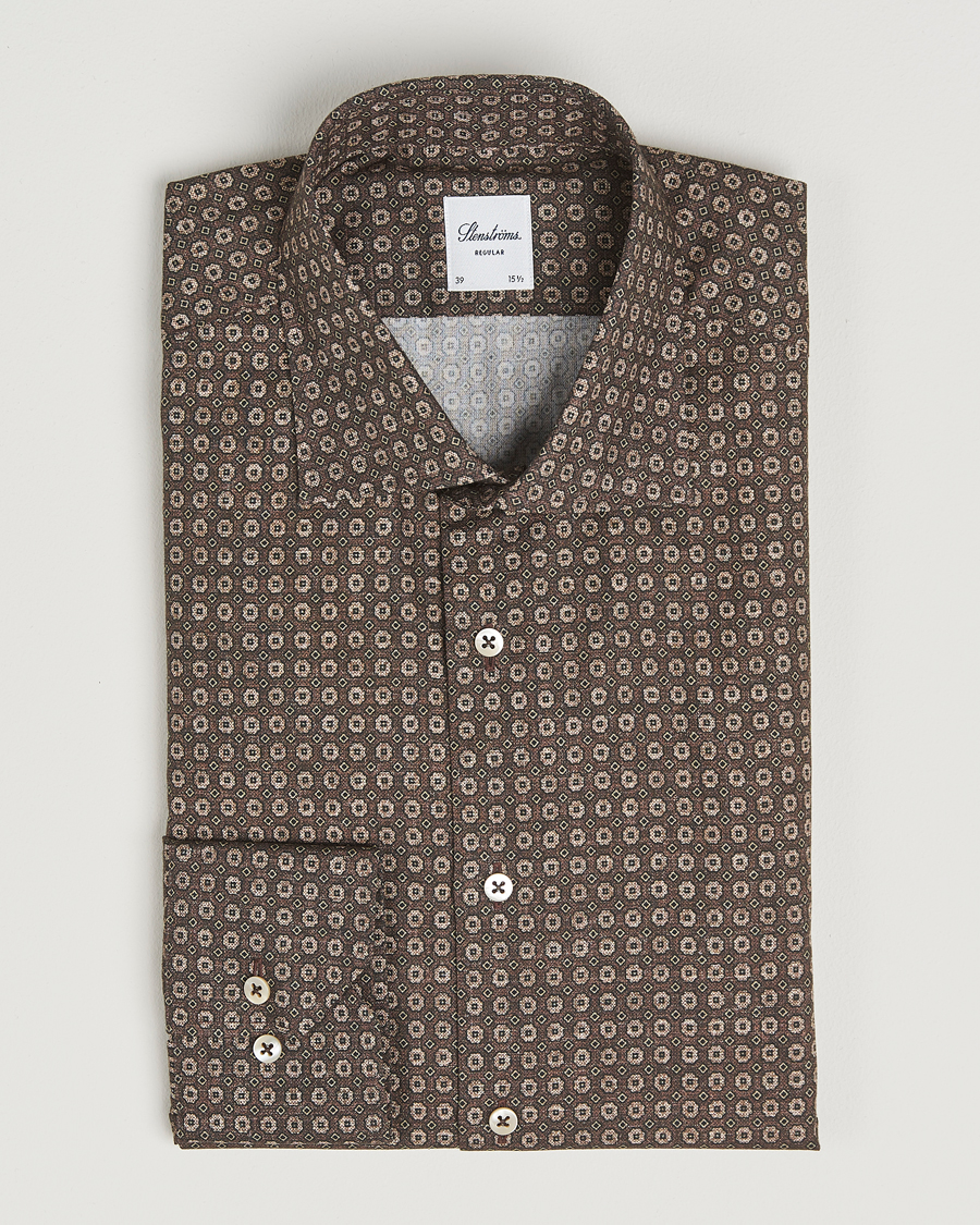 Mies | Kauluspaidat | Stenströms | Regular Fit Brushed Cotton Printed Shirt Brown