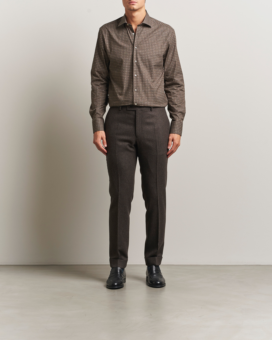 Mies | Kauluspaidat | Stenströms | Regular Fit Brushed Cotton Printed Shirt Brown