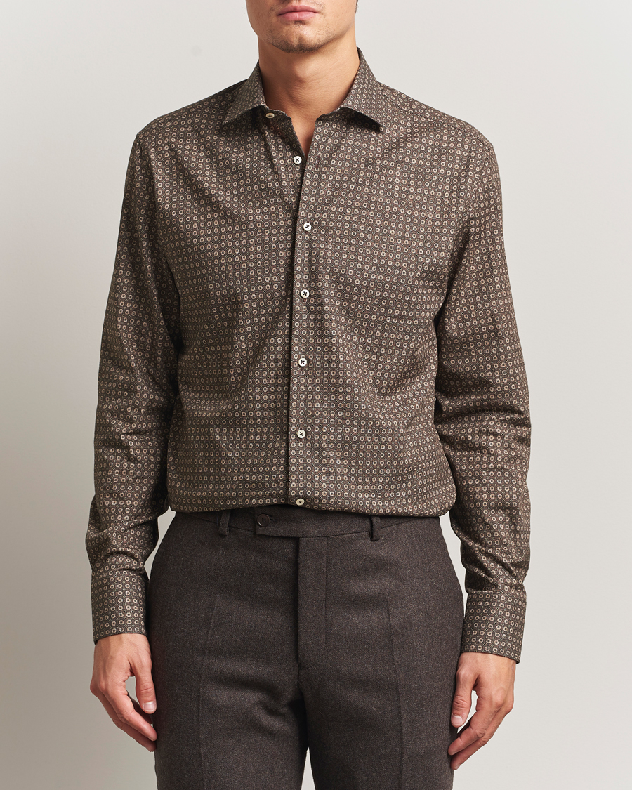 Mies | Kauluspaidat | Stenströms | Regular Fit Brushed Cotton Printed Shirt Brown
