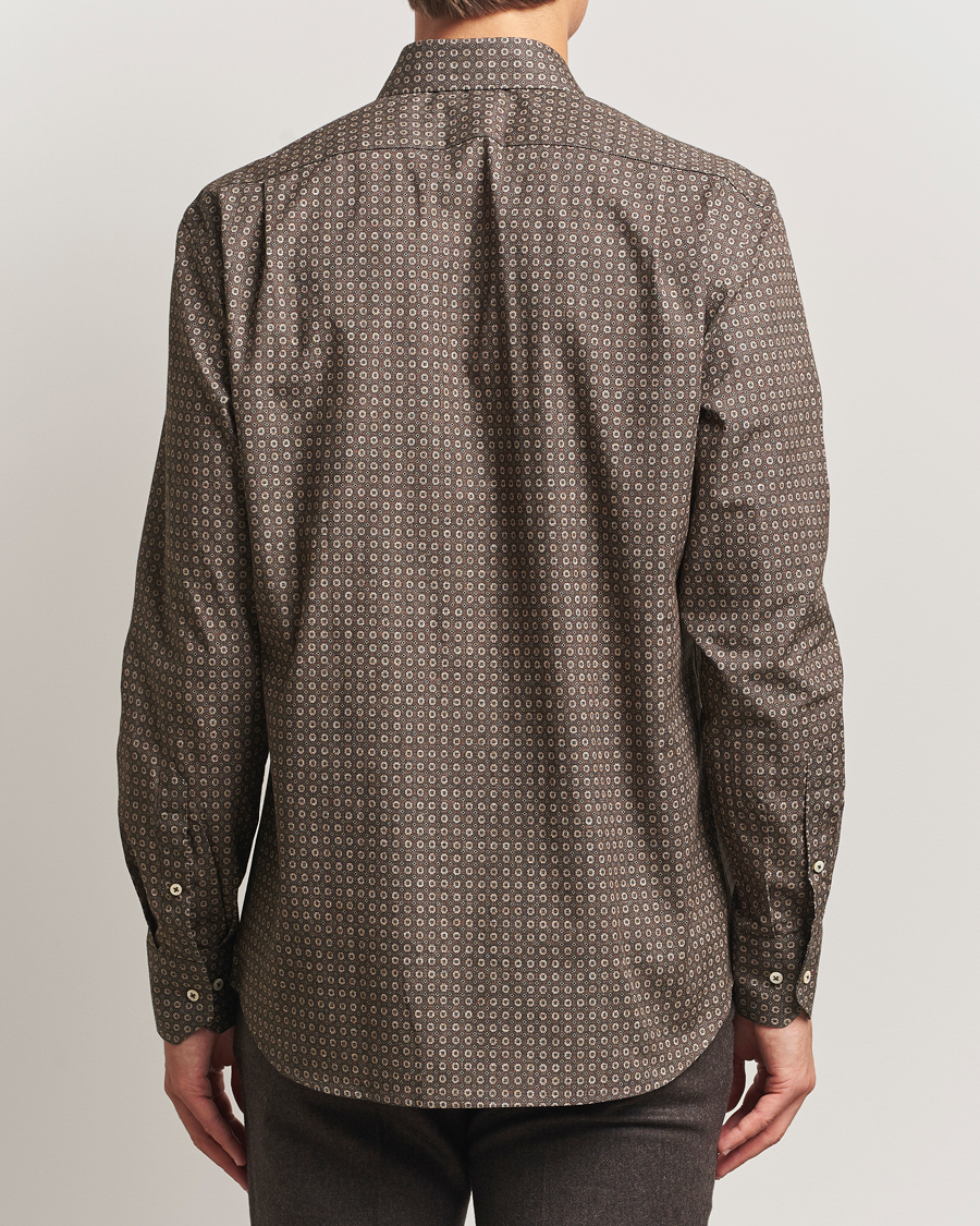 Mies | Kauluspaidat | Stenströms | Regular Fit Brushed Cotton Printed Shirt Brown