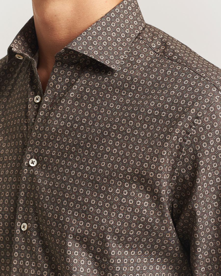 Mies | Kauluspaidat | Stenströms | Regular Fit Brushed Cotton Printed Shirt Brown