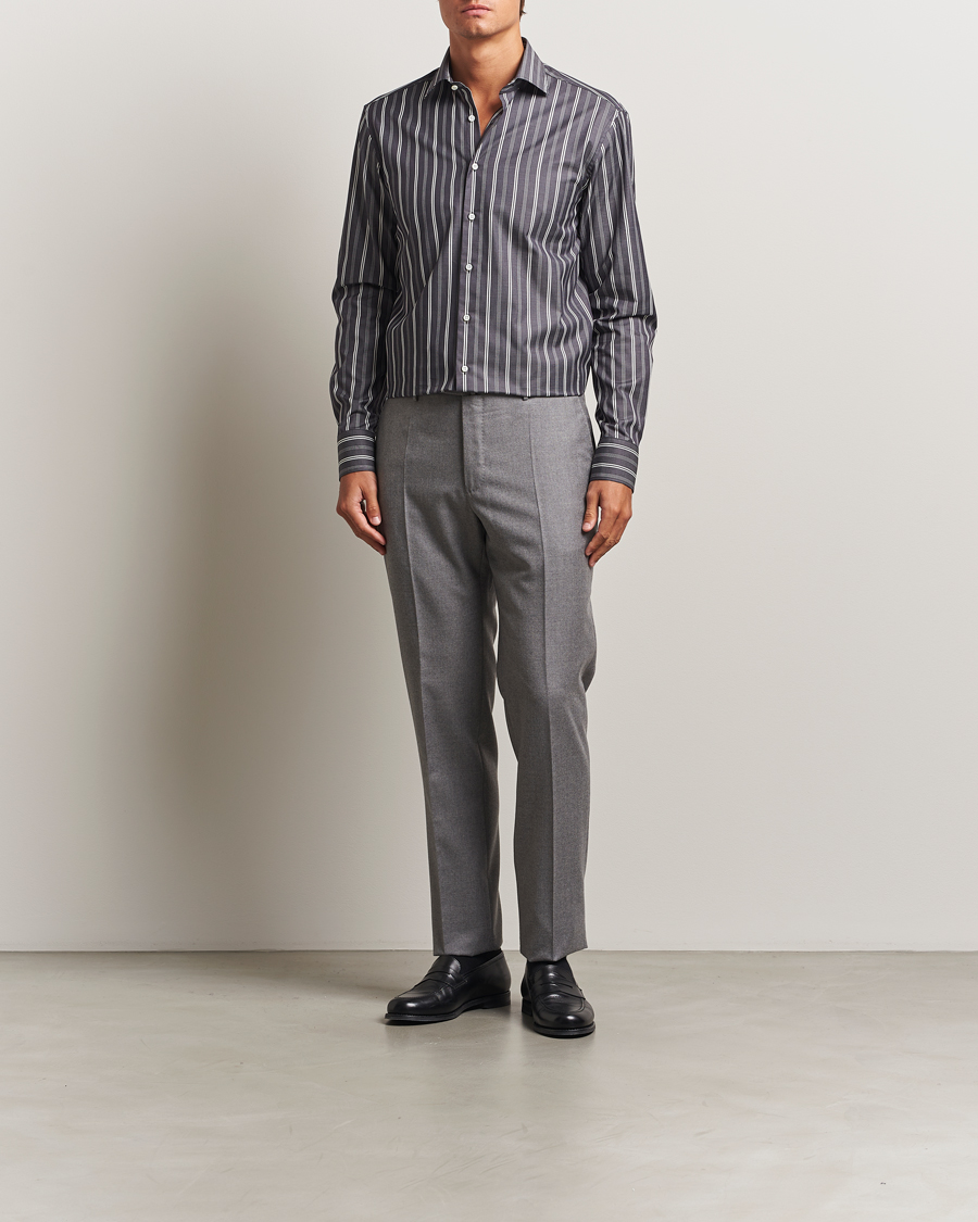 Mies | Kauluspaidat | Stenströms | Regular Fit Mixed Stripe Twill Shirt White/Black