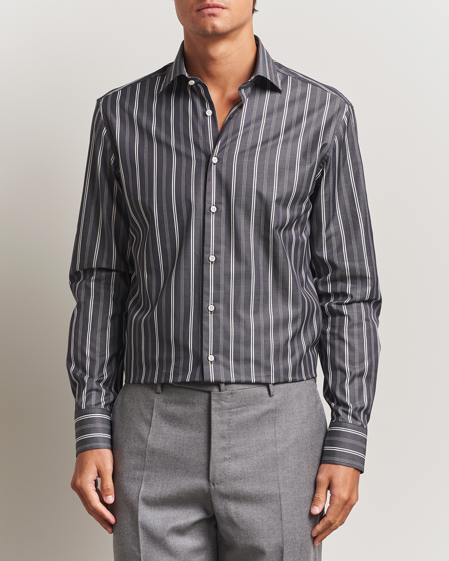 Mies | Kauluspaidat | Stenströms | Regular Fit Mixed Stripe Twill Shirt White/Black