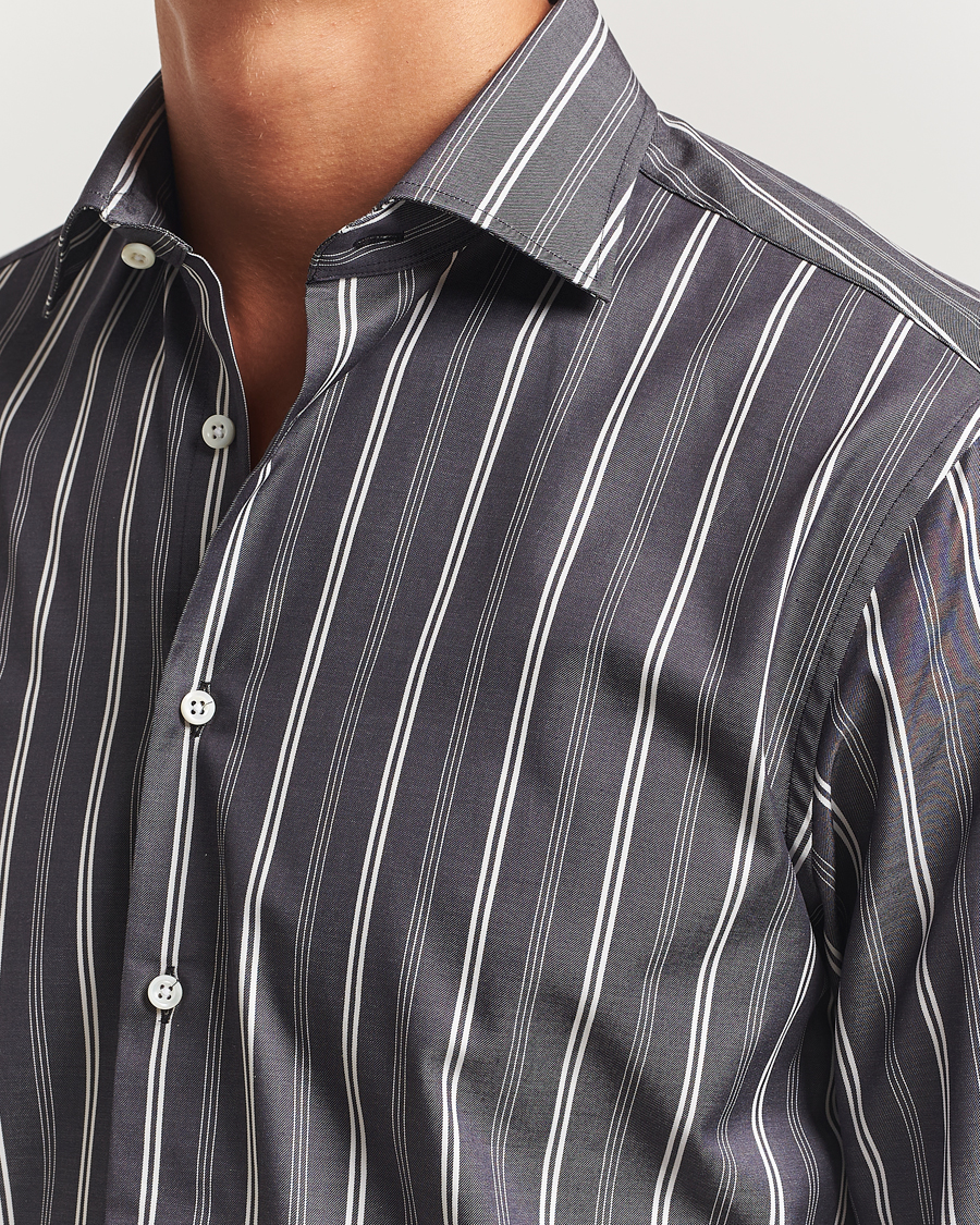 Mies | Kauluspaidat | Stenströms | Regular Fit Mixed Stripe Twill Shirt White/Black