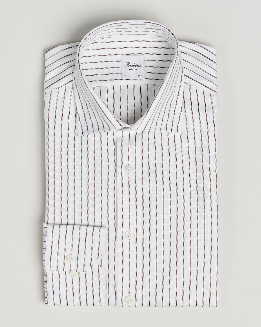 Mies | Kauluspaidat | Stenströms | Regular Fit Oxford Stripe Cut Away Shirt White