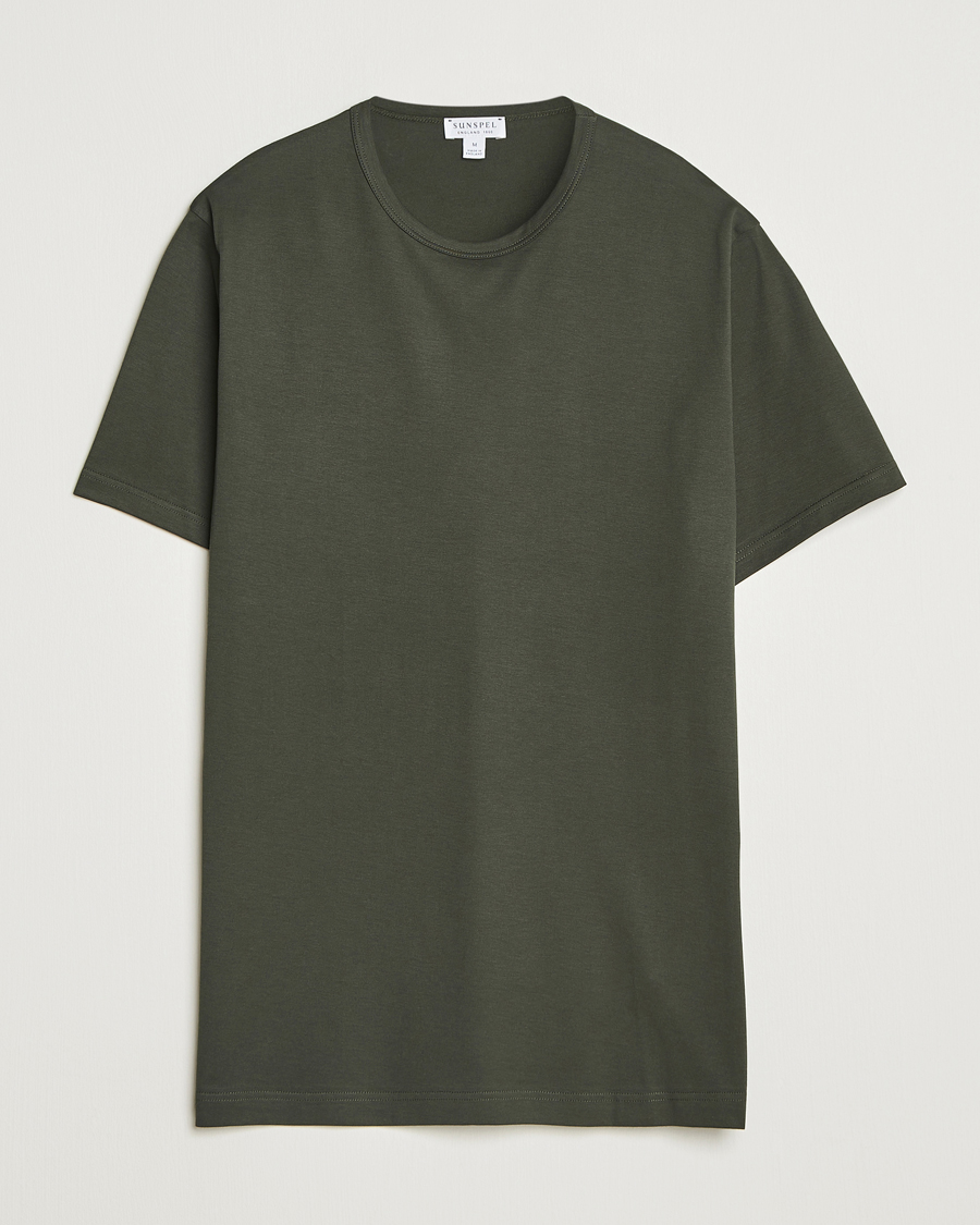 Mies | T-paidat | Sunspel | Crew Neck Q82 Cotton T-Shirt Dark Green
