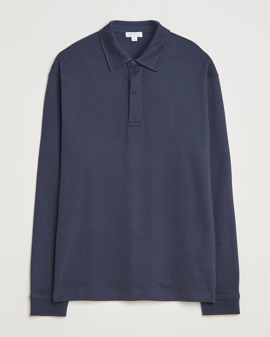 Mies | Puserot | Sunspel | Heavy Weight Supima Cotton Long Sleeve Polo Navy