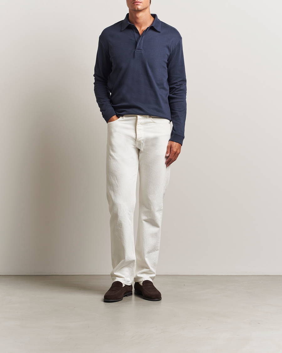 Mies | Puserot | Sunspel | Heavy Weight Supima Cotton Long Sleeve Polo Navy