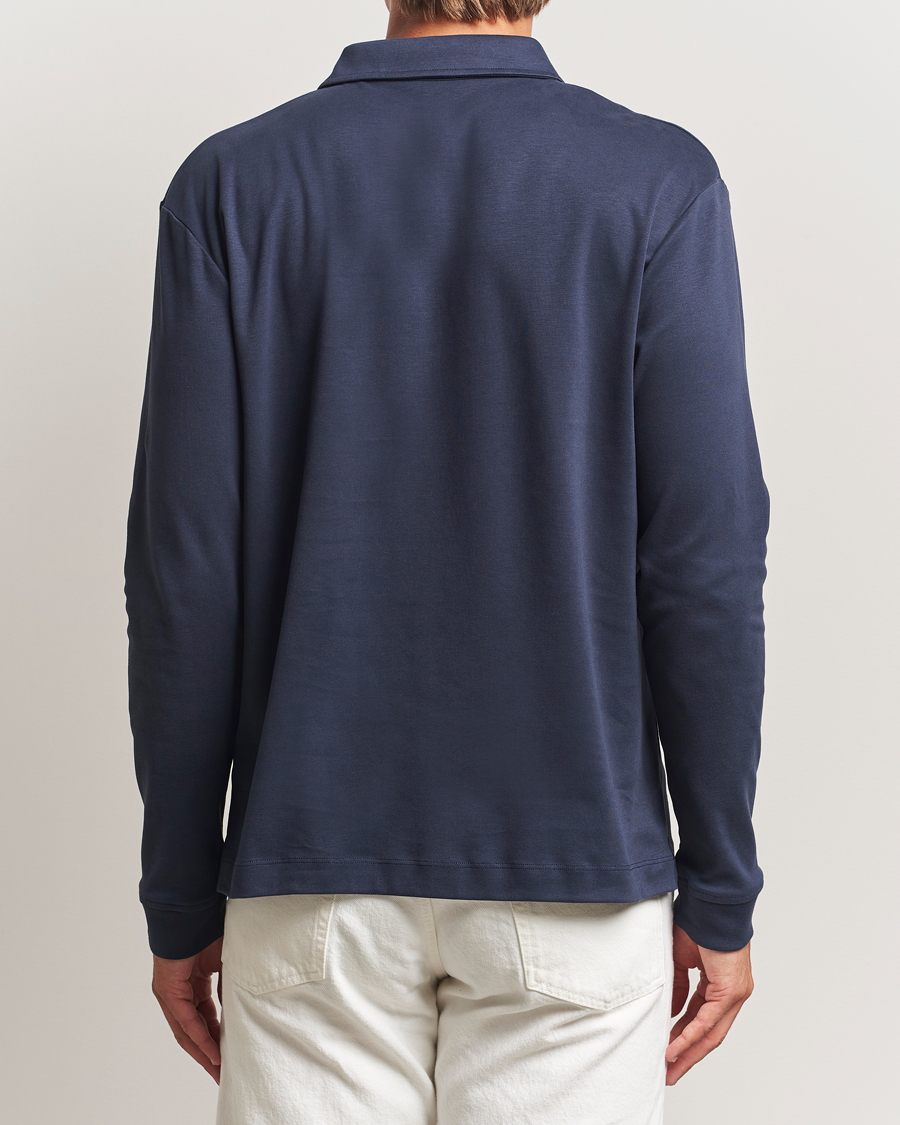 Mies | Puserot | Sunspel | Heavy Weight Supima Cotton Long Sleeve Polo Navy