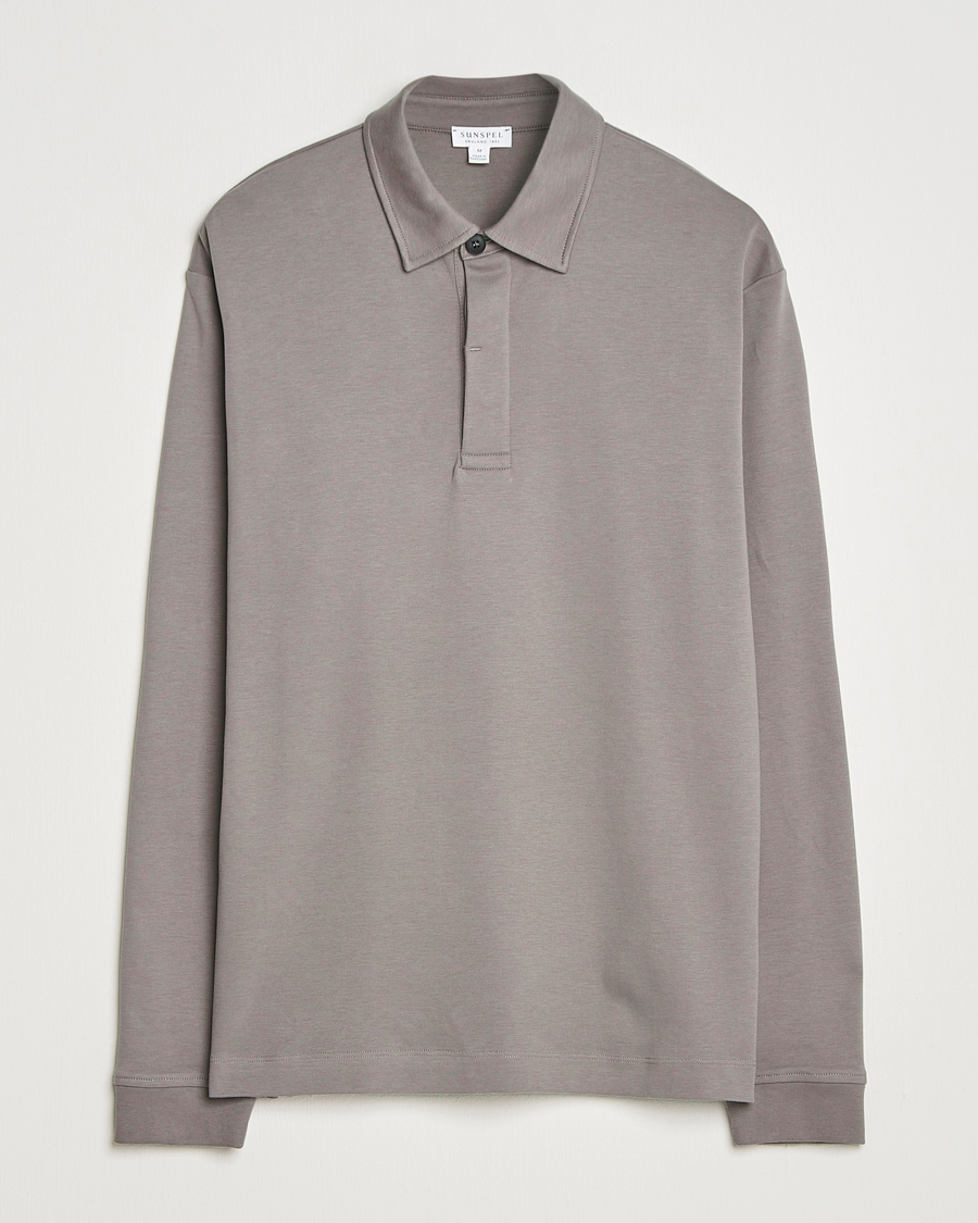 Mies | Pikeet | Sunspel | Heavy Weight Supima Cotton Long Sleeve Polo Iron Grey