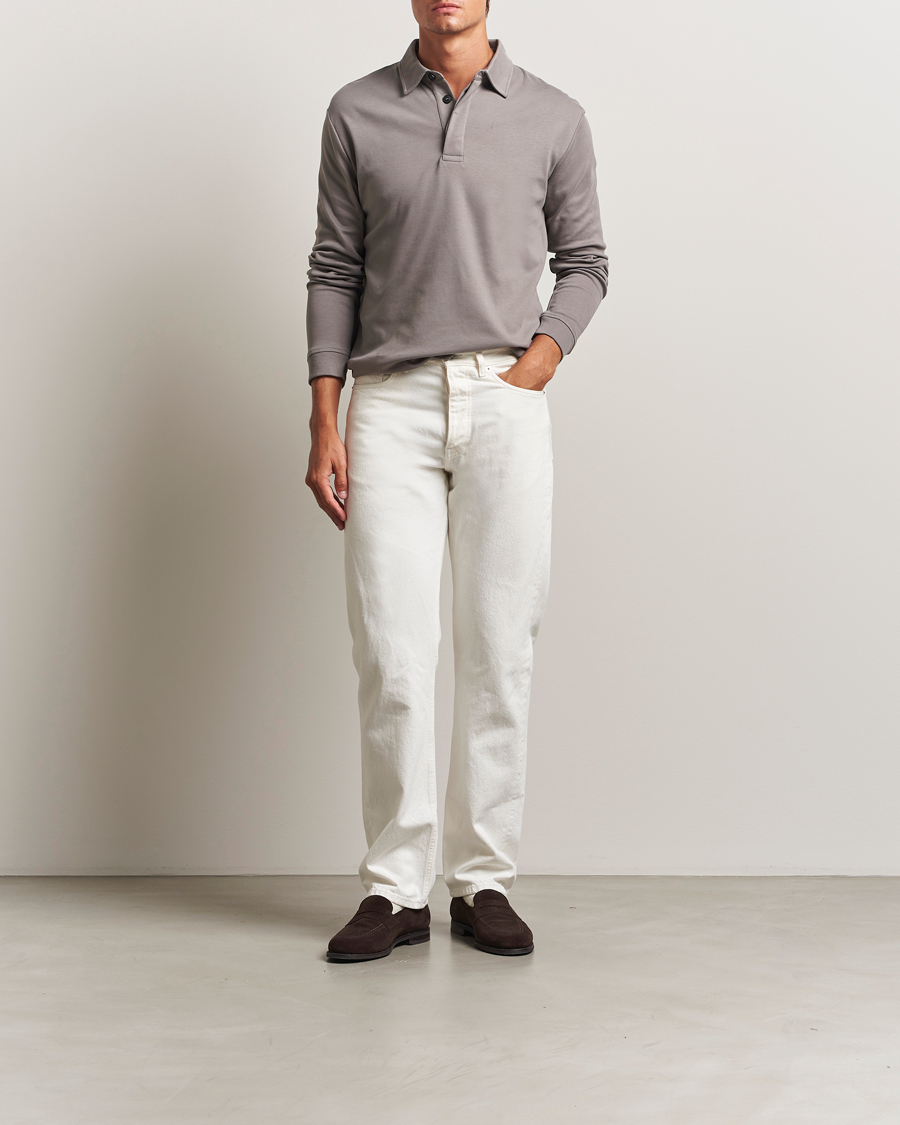 Mies | Pikeet | Sunspel | Heavy Weight Supima Cotton Long Sleeve Polo Iron Grey