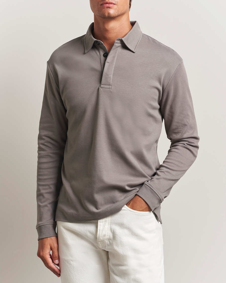 Mies | Pikeet | Sunspel | Heavy Weight Supima Cotton Long Sleeve Polo Iron Grey