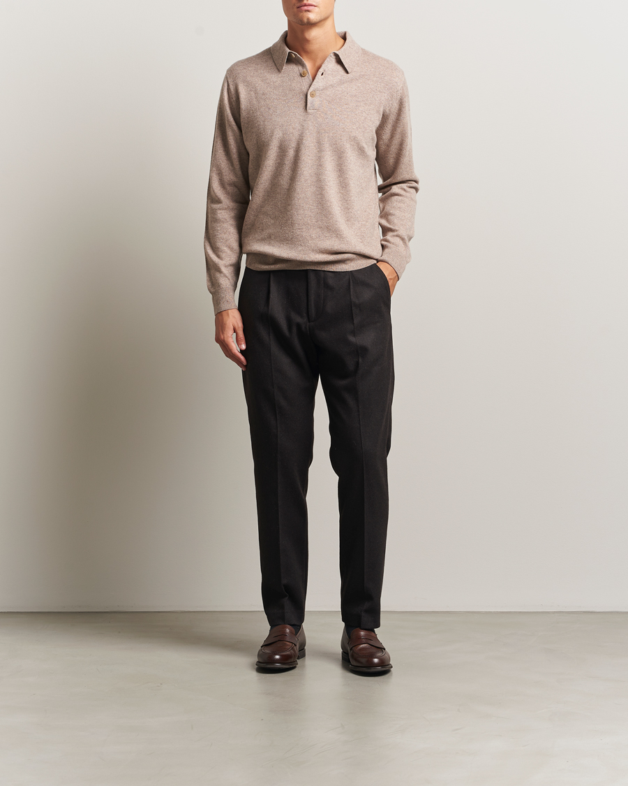 Mies | Puserot | Sunspel | Cashmere Polo Oatmeal Melange