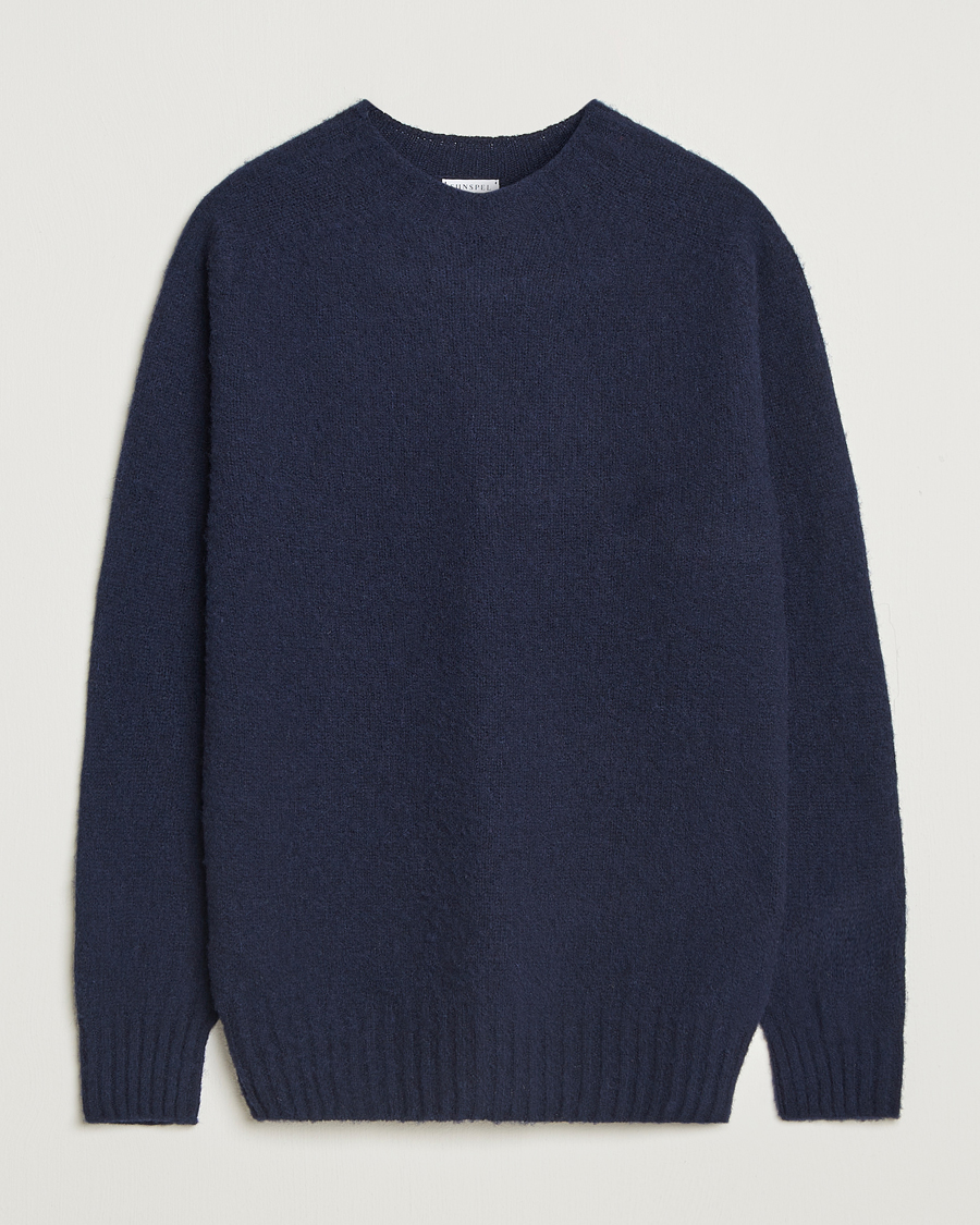 Mies | Puserot | Sunspel | Brushed Shetland Crew Neck Navy