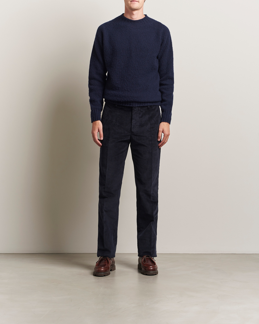 Mies | Puserot | Sunspel | Brushed Shetland Crew Neck Navy