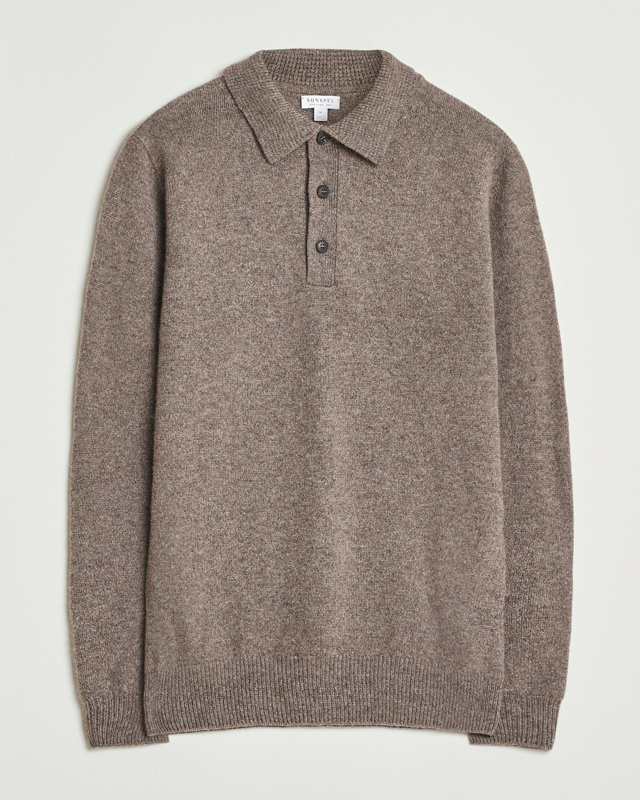 Mies | Puserot | Sunspel | Lambswool Poloshirt Bark