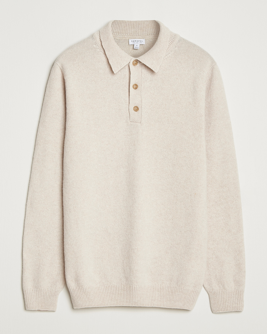 Mies | Puserot | Sunspel | Lambswool Poloshirt Oatmeal Melange
