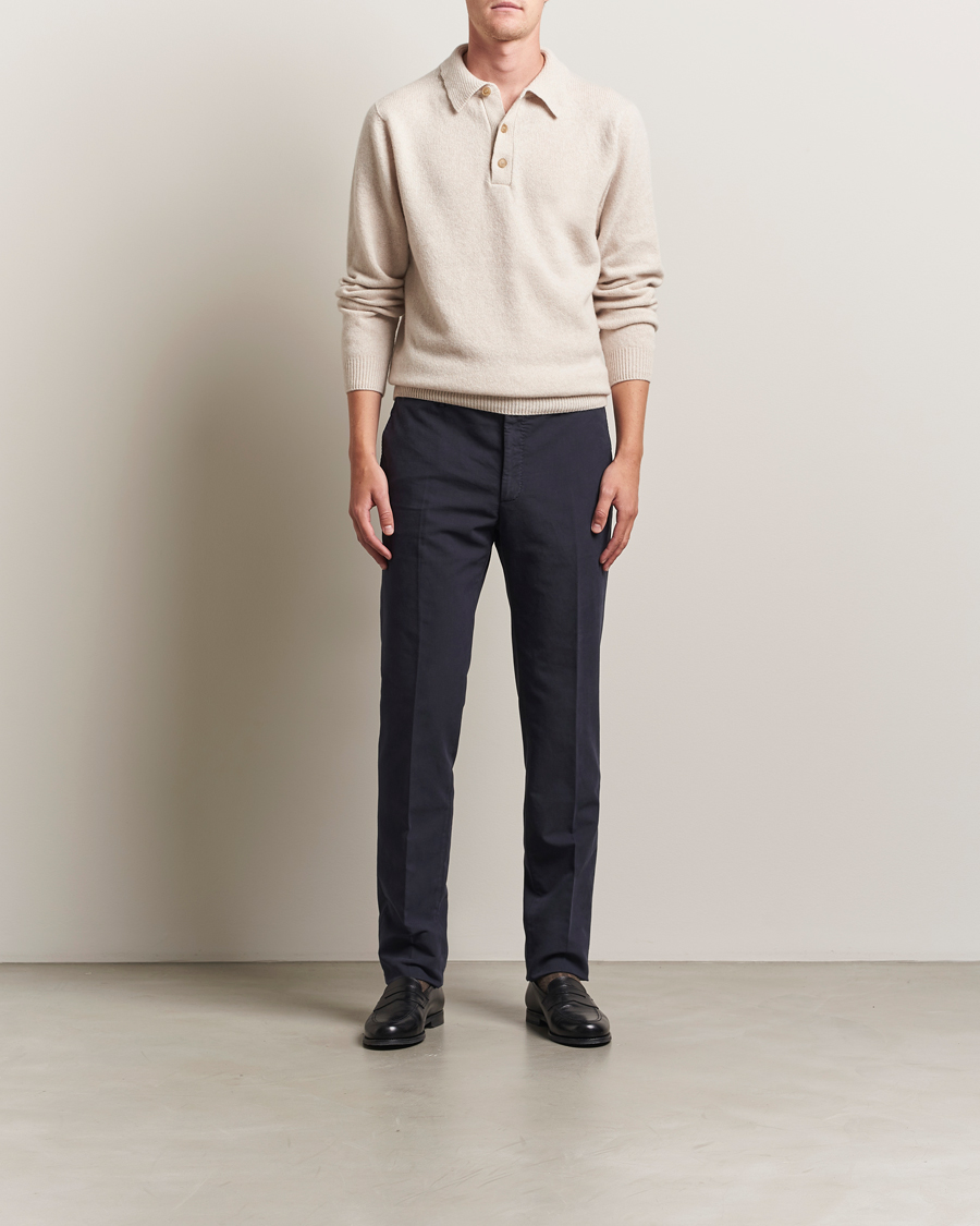 Mies | Puserot | Sunspel | Lambswool Poloshirt Oatmeal Melange