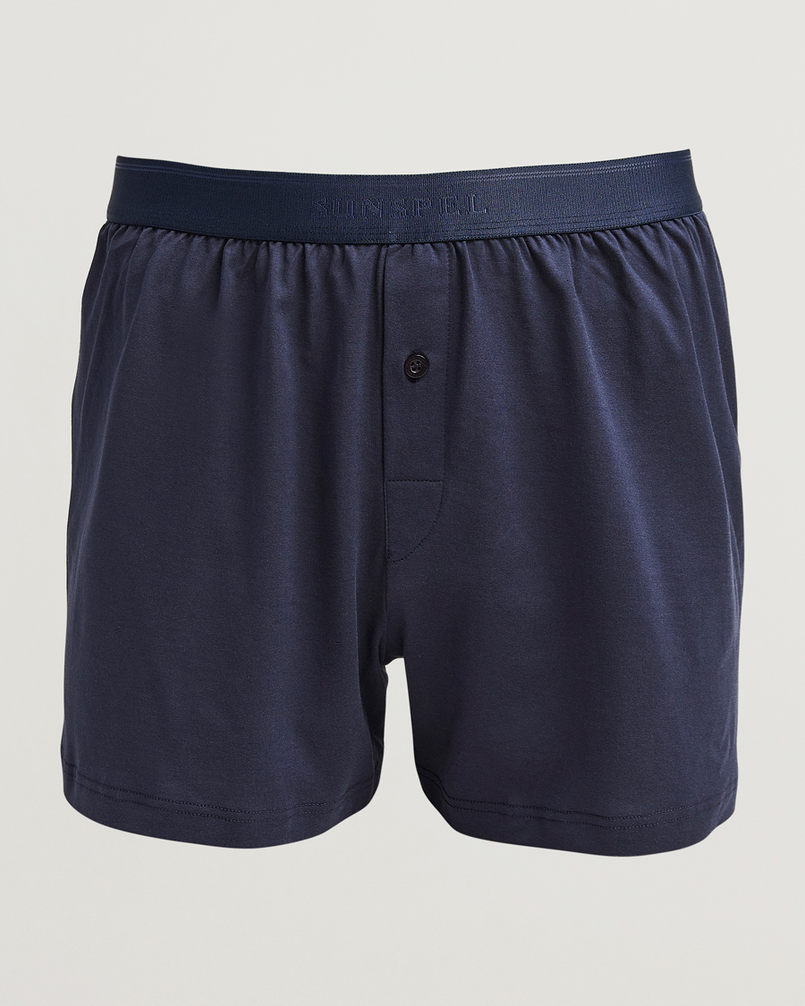 Mies | Alusvaatteet | Sunspel | Superfine One Button Boxer Navy