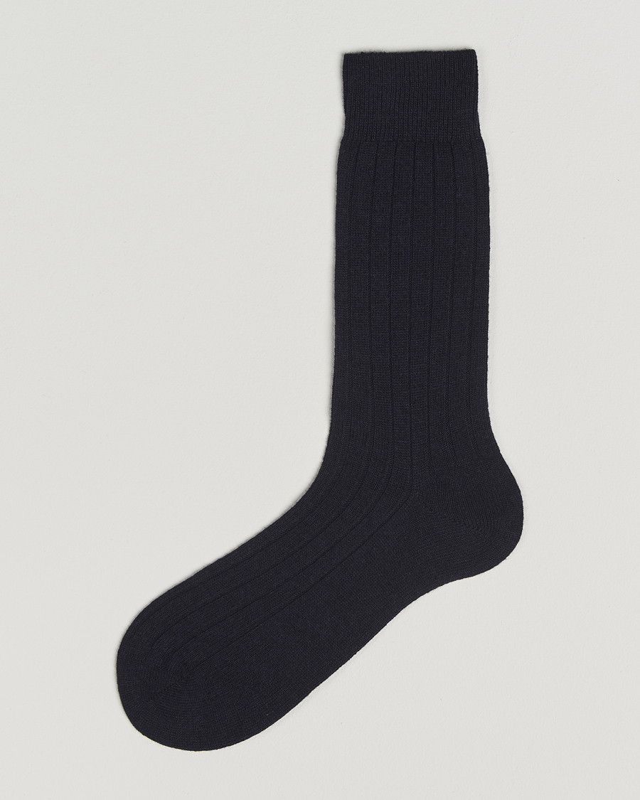 Mies | Alusvaatteet | Bresciani | Wool/Cashmere Ribbed Socks Navy