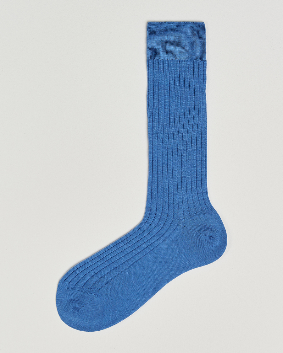 Mies | Alusvaatteet | Bresciani | Wool/Nylon Ribbed Short Socks Light Blue