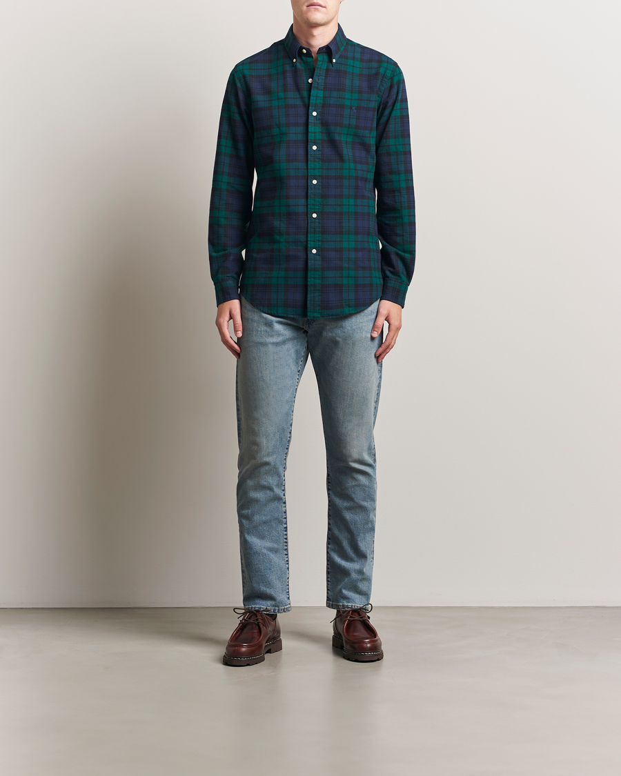 Mies | Kauluspaidat | Polo Ralph Lauren | Custom Fit Brushed Flannel Checked Shirt Navy/Green