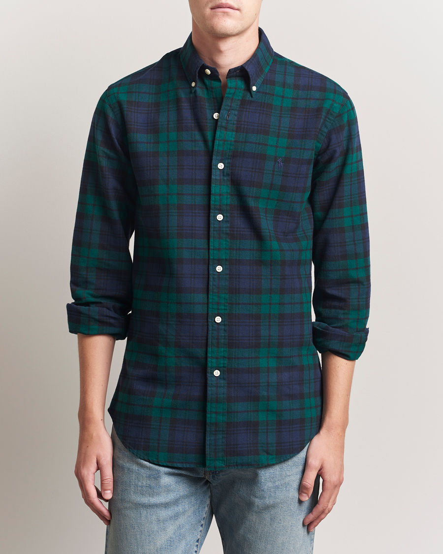 Mies | Kauluspaidat | Polo Ralph Lauren | Custom Fit Brushed Flannel Checked Shirt Navy/Green