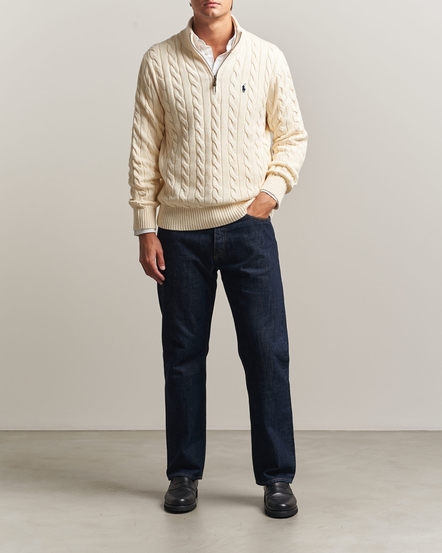 Mies | Puserot | Polo Ralph Lauren | Cotton Cable Half Zip Andover Cream