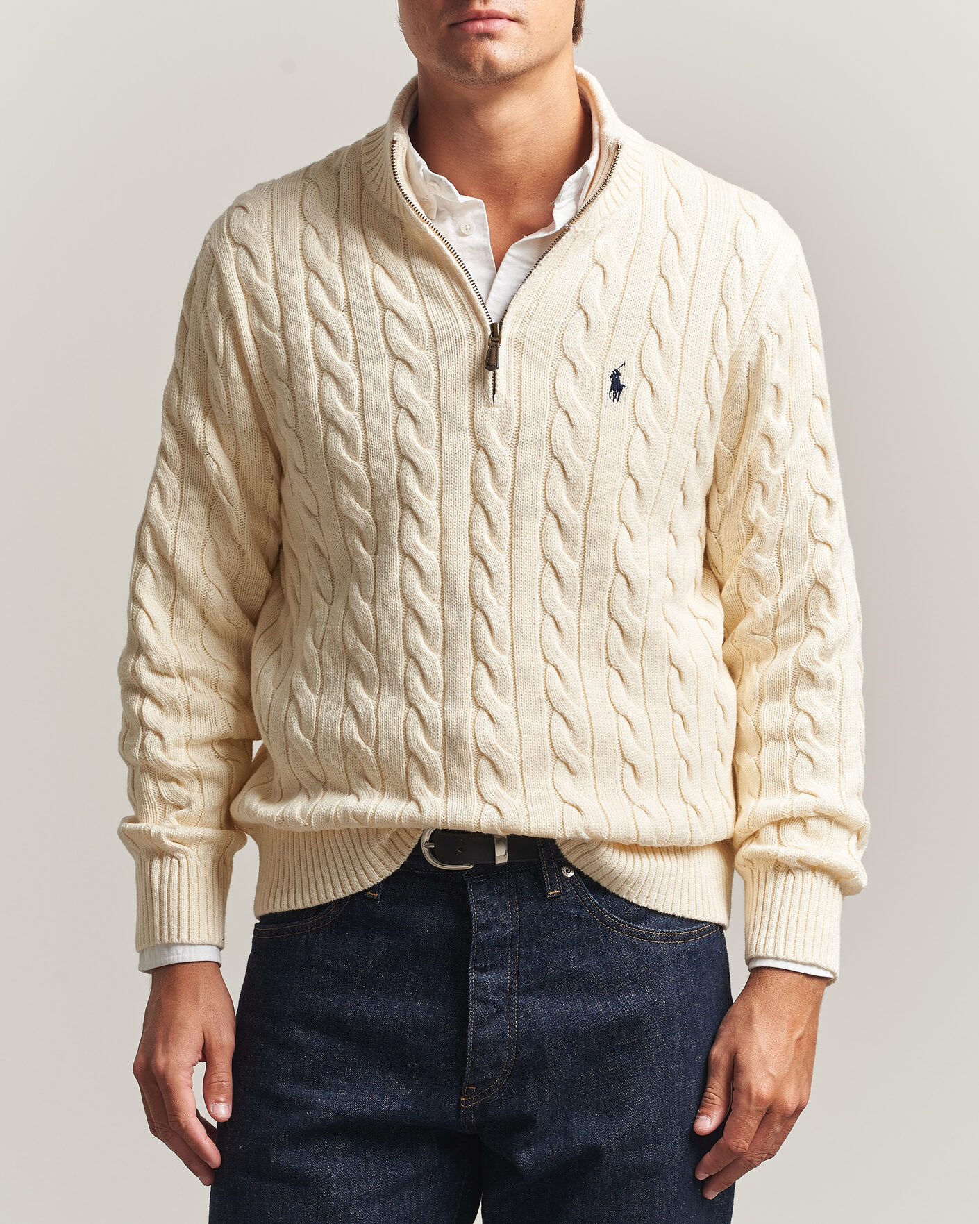 Mies | Puserot | Polo Ralph Lauren | Cotton Cable Half Zip Andover Cream
