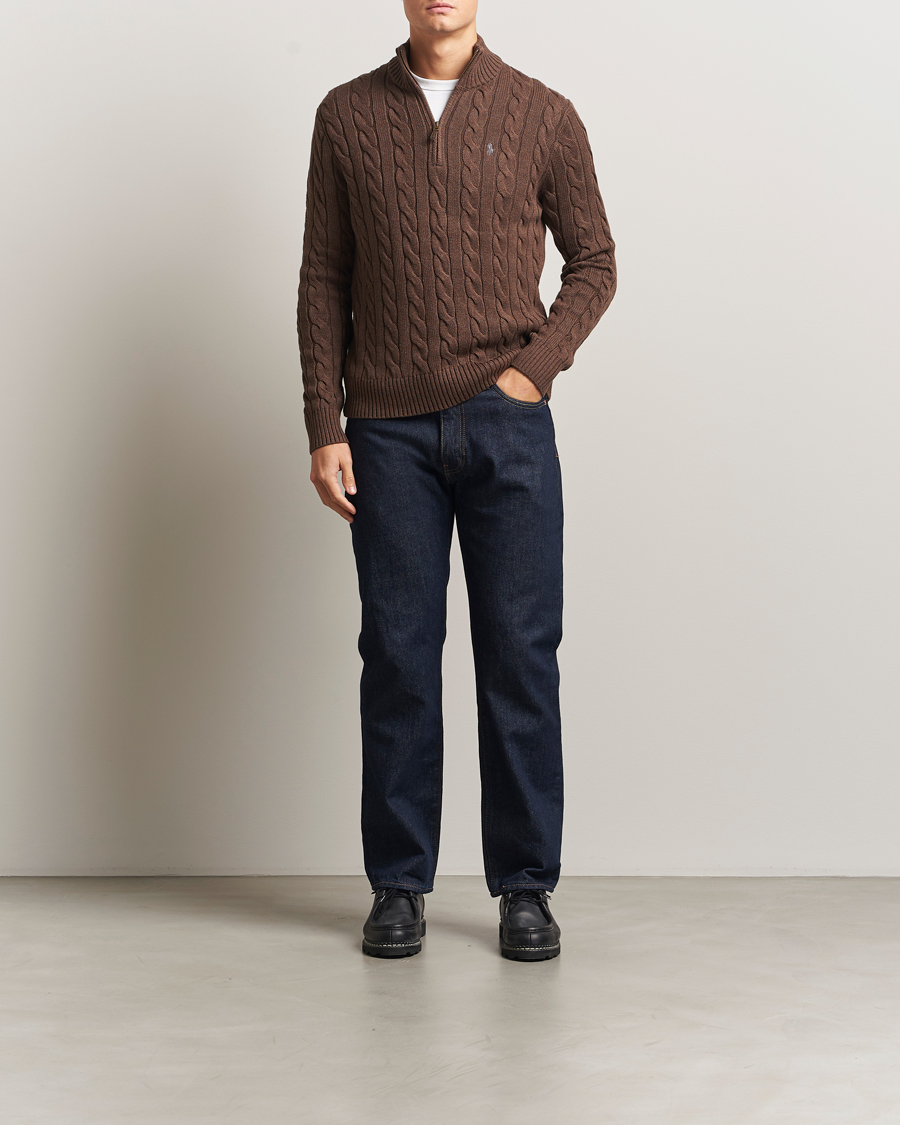 Mies | Puserot | Polo Ralph Lauren | Cotton Cable Half Zip Nutmeg Brown Heather